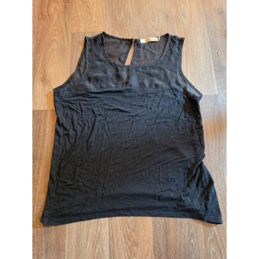 Tank Top with Sheer Mesh Yoke & Keyhole Back - Size L